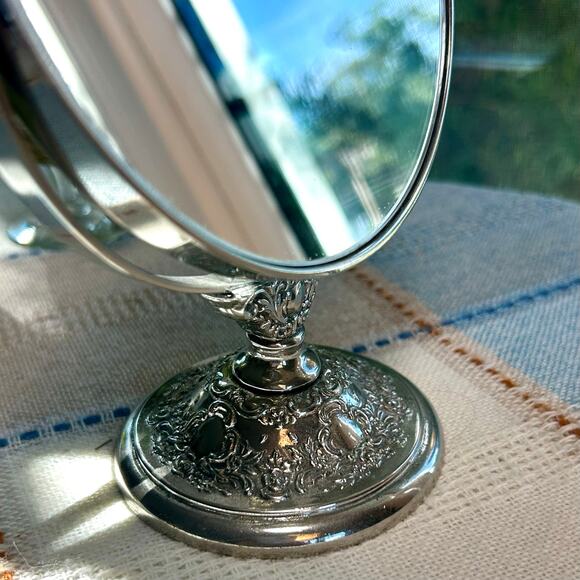 Vintage Ornate Silver Tone Vanity Mirror – Double Sided - Picture 12 of 15
